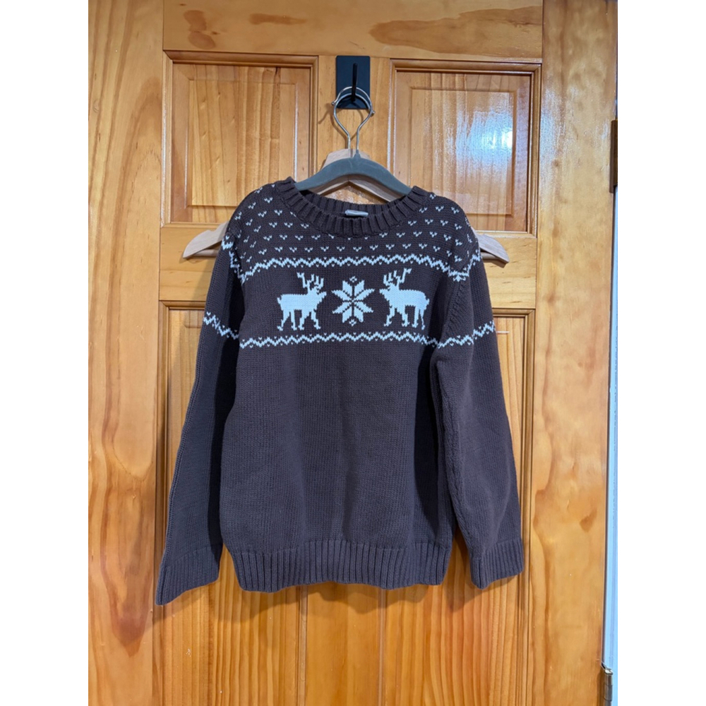 Gymboree Kids Reindeer Fair Isle Sweater Brown White 100% Cotton Size 5/6 S